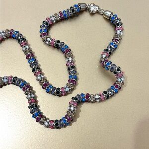 Betsey Johnson Long Multicolor Crystal Mesh Tube Necklace magnetic heart clasp